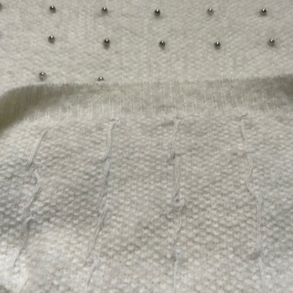 Misguided Cream Fuzzy Beaded Sweater Size 8 - Picture 6 of 10